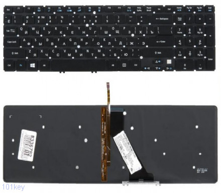 Клавиатура для ноутбуков Acer Aspire V5-531, V5-551, V5-552, V5-571, V5-572, V5-573, V7-581, V7-582, M3-581, M5-581 черная, с подсветкой
