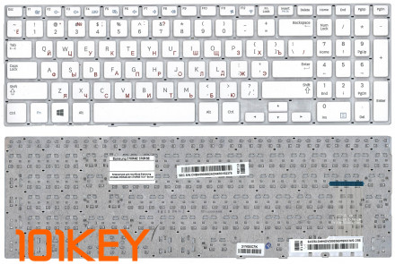 Клавиатура для ноутбука Samsung NP370R5E, NP370R5V, NP450R5E, NP450R5V, NP470R5E, NP510R5E, NP510R5V белая, без рамки