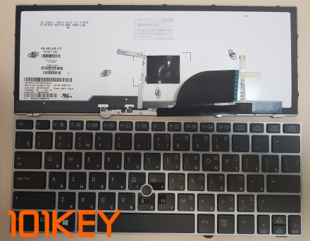 Клавиатура для ноутбука HP EliteBook 2170p черная, рамка серебряная, с поинтером, с подсветкой